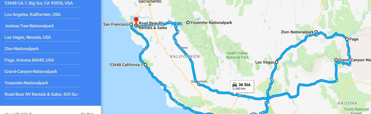 Kalifornien Tour – Planung und Übersicht